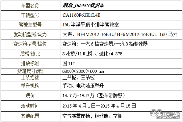 解放J6L4*2載貨車(chē)參數表